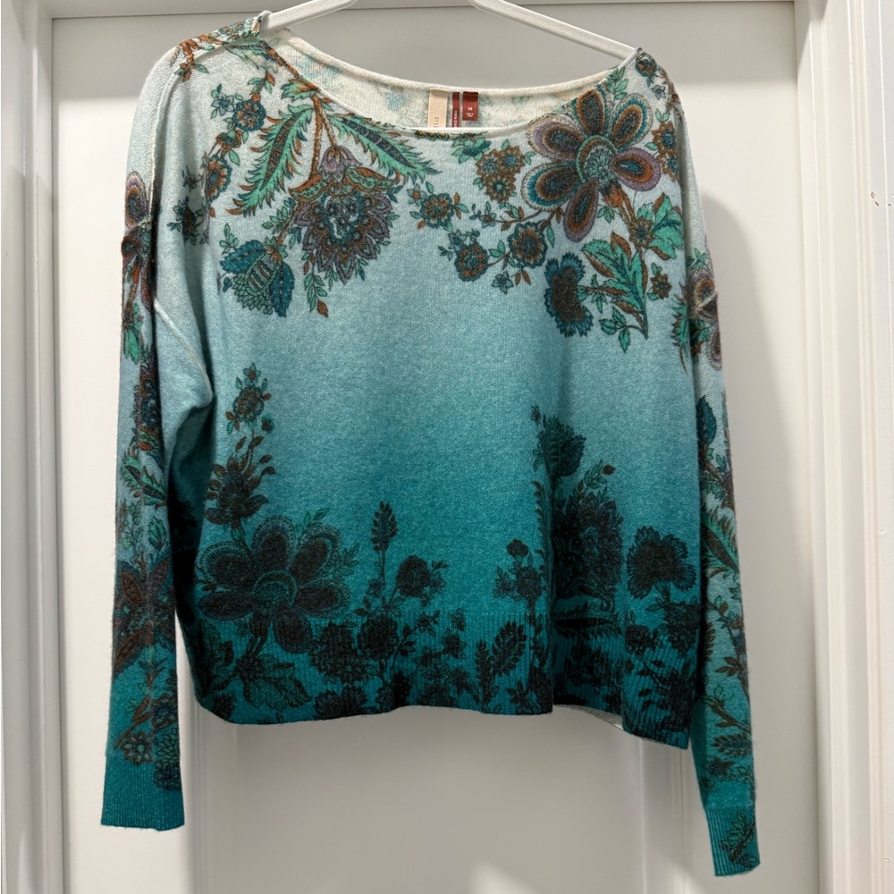 Pilcro Cashmere Teal Floral Sweatshirt
